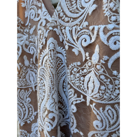 Free People Night Shimmer Lace Mini Dress White NWT Size 12 Bridal Boho - Picture 5 of 8